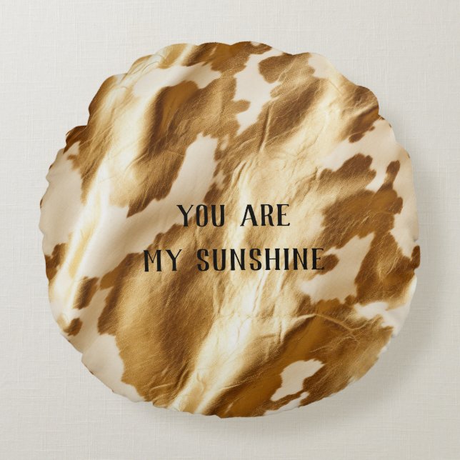Western Gold White Cream Cowhide Round Pillow (Front)
