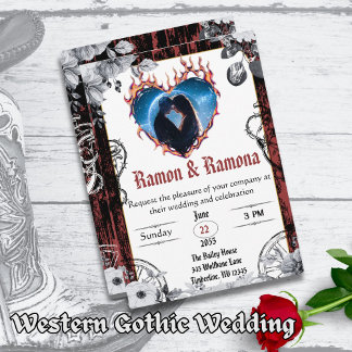 Western Gothic Black and Red Wedding Invitation