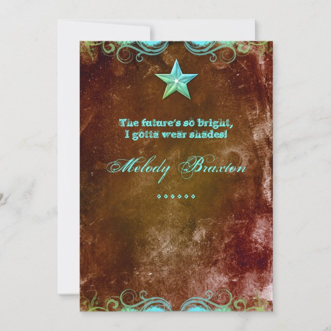 Western Graduation Announcement Blue Brown Star (Front)