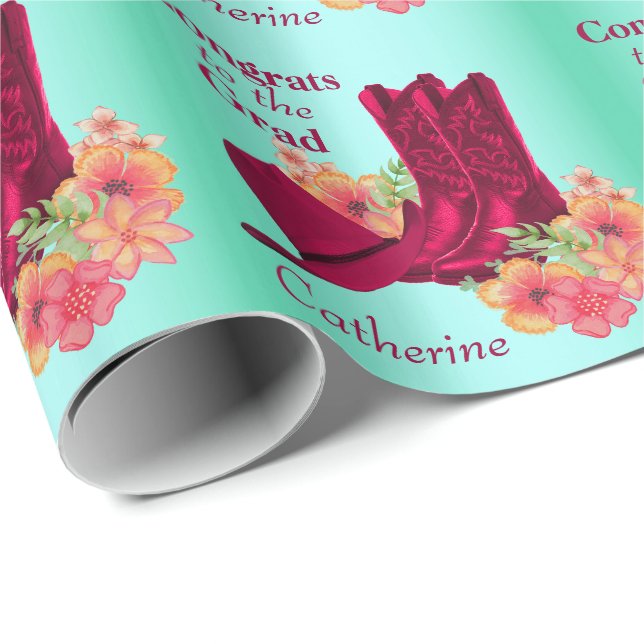 Western Graduation Rodeo Cowboy Boots Hat Personal Wrapping Paper (Roll Corner)
