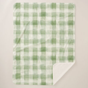 Western Green Cream Plaid Stripes Christmas Sherpa Blanket