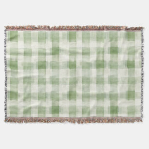 Western Green Cream Plaid Stripes Christmas Throw Blanket