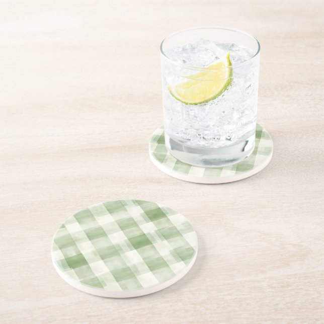 Western Green Cream Plaid Stripes Country   Coaster (Side)