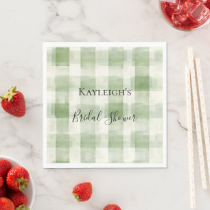 Western Green Cream Plaid Stripes Country Napkin