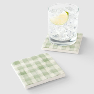 Western Green Cream Plaid Stripes Country   Stone Coaster