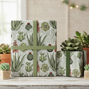 Western Green Desert Cacti and Succulents Wrapping Paper