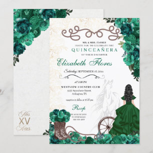 Western Green Princess Floral Charra Quinceañera Invitation
