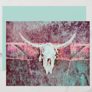 Western Grunge Texture Rustic Teal Bull Skull