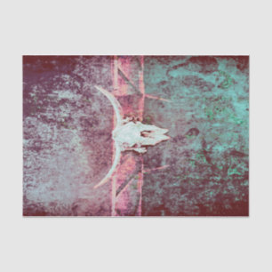 Western Grunge Texture Rustic Teal Bull Skull Tissue Paper