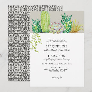 Western Hacienda Cactus Garden Wedding Invitation