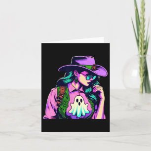 Western Halloween Cowgirl With Ghost Pop Art Card