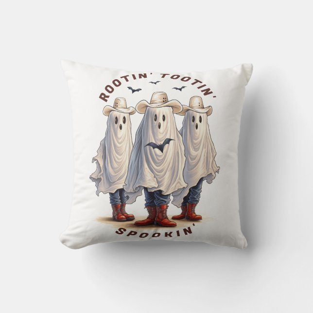 Western Halloween Spooky Cowboy Ghosts Custom Throw Pillow (Front)