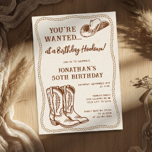 Western Hand Drawn Cowboy Boots Birthday Party Invitation