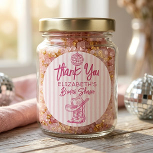 Western Hand Drawn Cowgirl Disco Party Thank You Classic Round Sticker