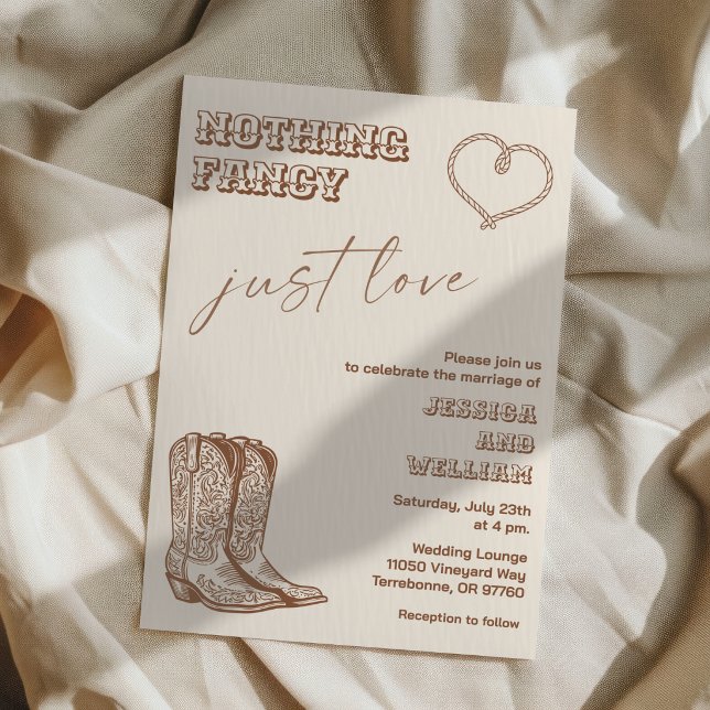Western Hand Drawn Nothing Fancy Just Love Wedding Invitation (Creator Uploaded)