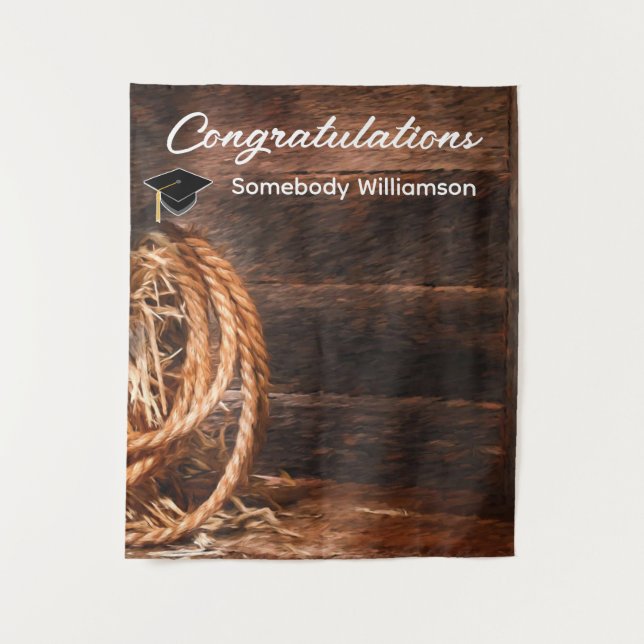 Western Hat and Lasso Backdrop for Grad party Tapestry (Front)