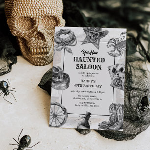 Western Haunted Saloon Halloween Birthday Invitation