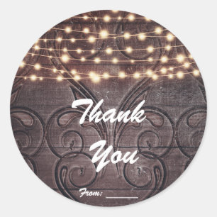 Western Heart Carved in Wood & Lights Favour Classic Round Sticker