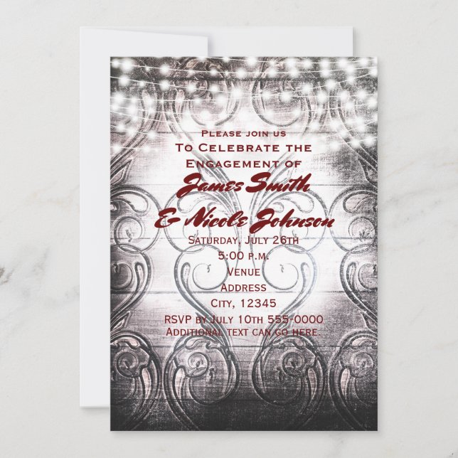 Western Heart Carved Vintage White Wood Invitation (Front)