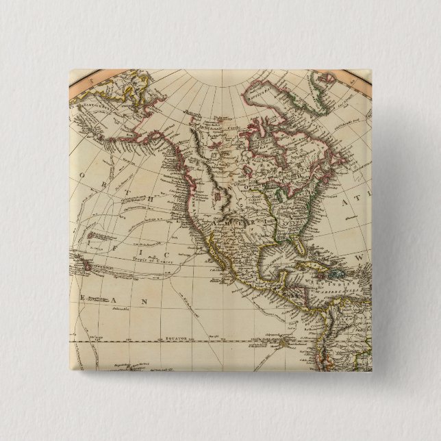 Western Hemisphere Circular Map 2 Inch Square Button (Front)