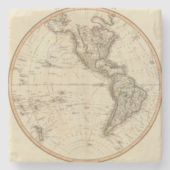 Western Hemisphere Circular Map Stone Coaster (Front)