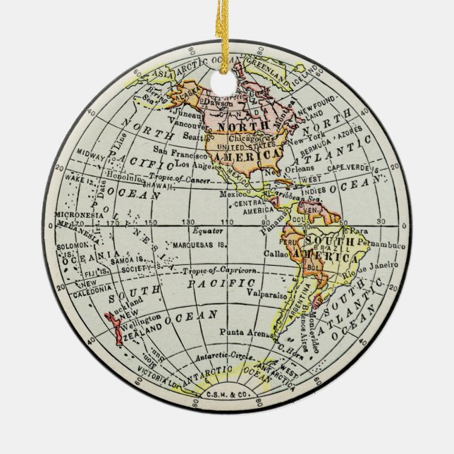 Western Hemisphere Map Globe Travel Art Ceramic Ornament (Back)