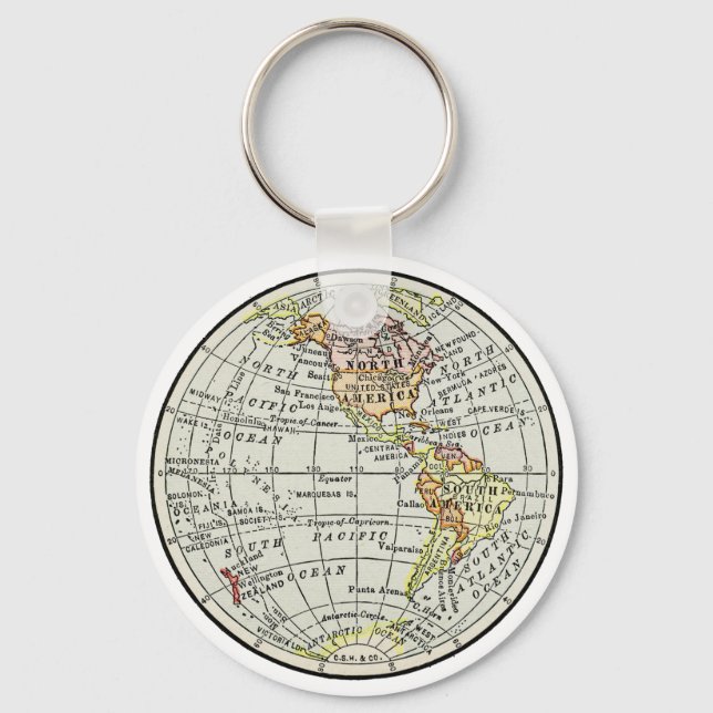 Western Hemisphere Map Globe Travel Art Keychain (Front)