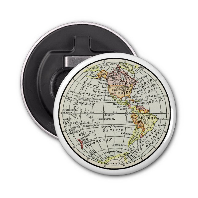 Western Hemisphere Map Globe Travel Bottle Opener (Front)