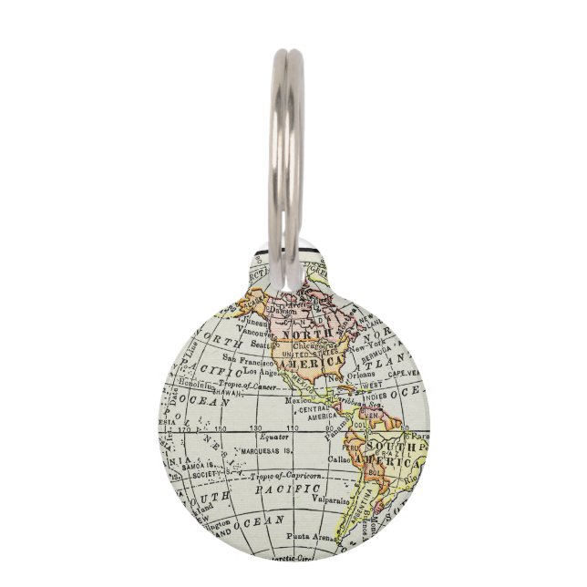 Western Hemisphere Map Globe Travel Pet Tag (Front)