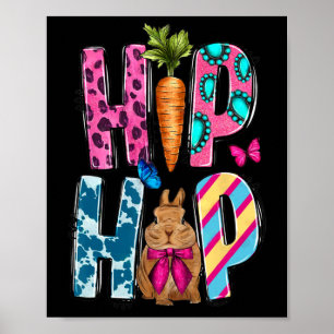 Western Hip Hop Bunny And Carrot Happy Easter Day Poster