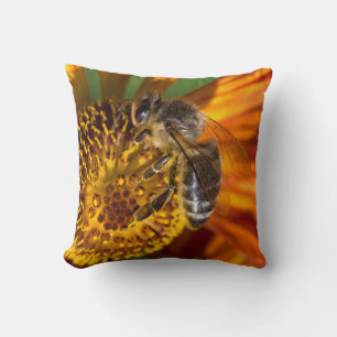 Western Honey Bee Macro Photo Throw Pillow