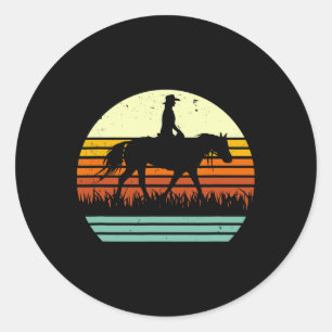Western Horse And Rider Retro Sun Style  Classic Round Sticker