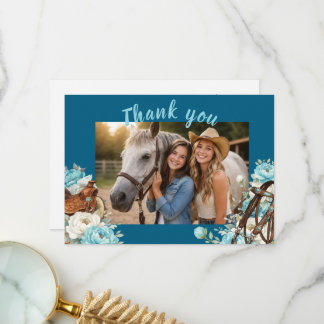 Western Horse Birthday Thank You Card – Navy
