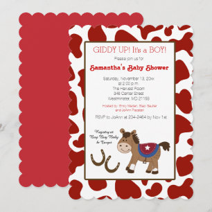 Western Horse Cow Print Die Cut Invitation