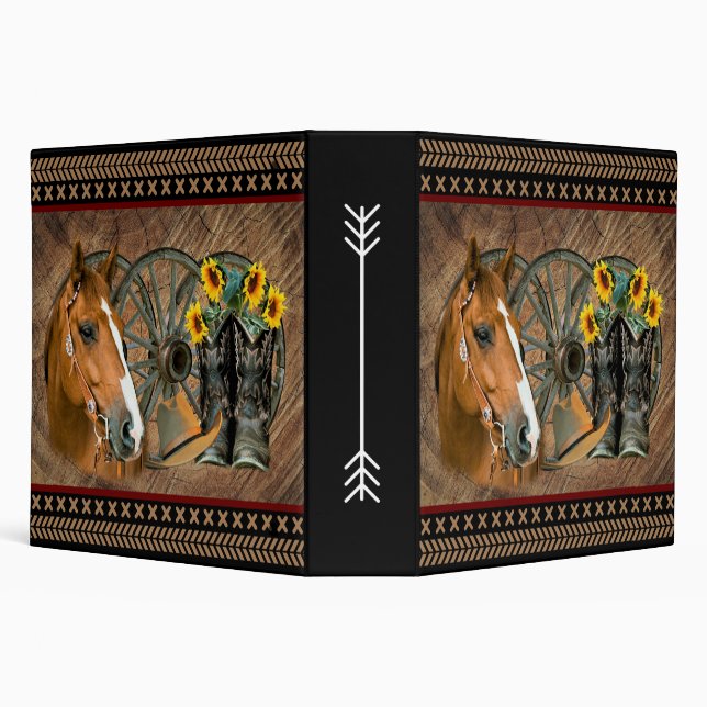 Western Horse Cowboy Boots Cowboy Hat Wagon Wheel Binder (Background)
