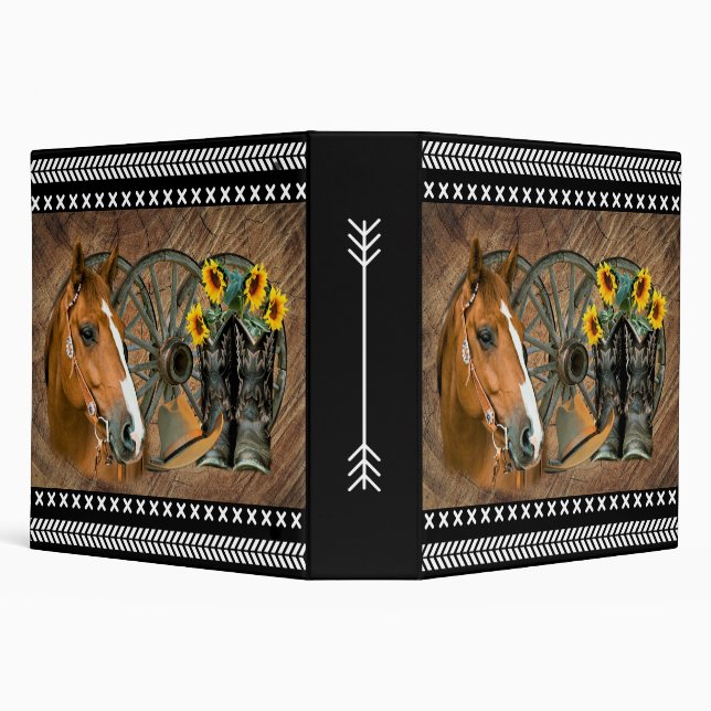 Western Horse Cowboy Boots Cowboy Hat Wagon Wheel Binder (Background)