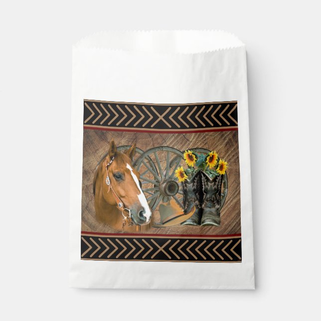 Western Horse Cowboy Boots Cowboy Hat Wagon Wheel Favour Bag (Front)