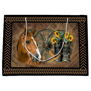 Western Horse Cowboy Boots Cowboy Hat Wagon Wheel  Large Gift Bag