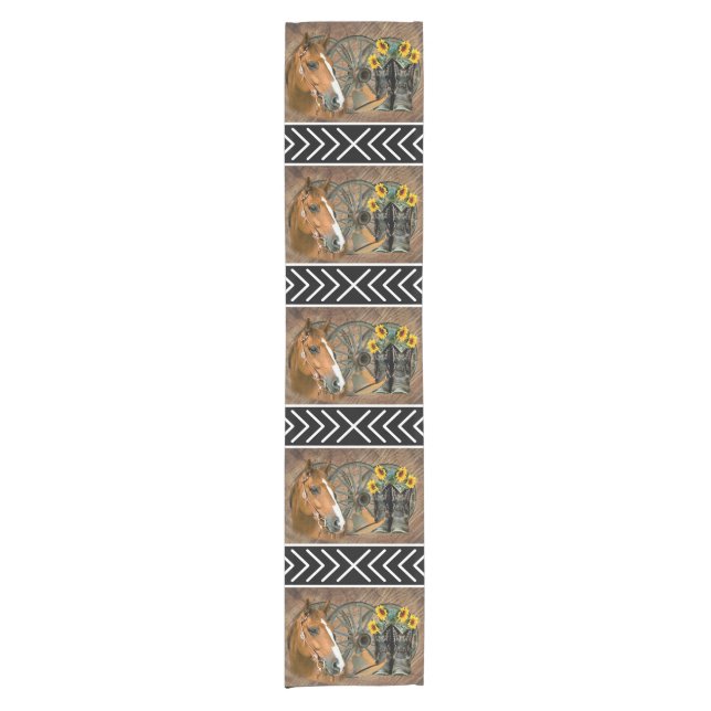 Western Horse Cowboy Boots Cowboy Hat Wagon Wheel Short Table Runner (Front)