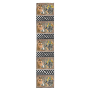 Western Horse Cowboy Boots Cowboy Hat Wagon Wheel Short Table Runner