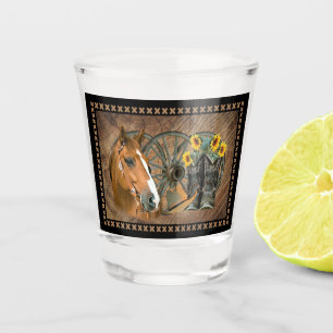 Western Horse Cowboy Boots Cowboy Hat Wagon Wheel Shot Glass