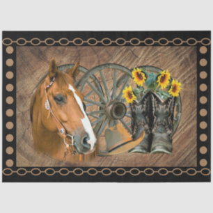 Western Horse Cowboy Boots Cowboy Hat Wagon Wheel Tissue Paper