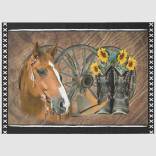 Western Horse Cowboy Boots Cowboy Hat Wagon Wheel Tissue Paper