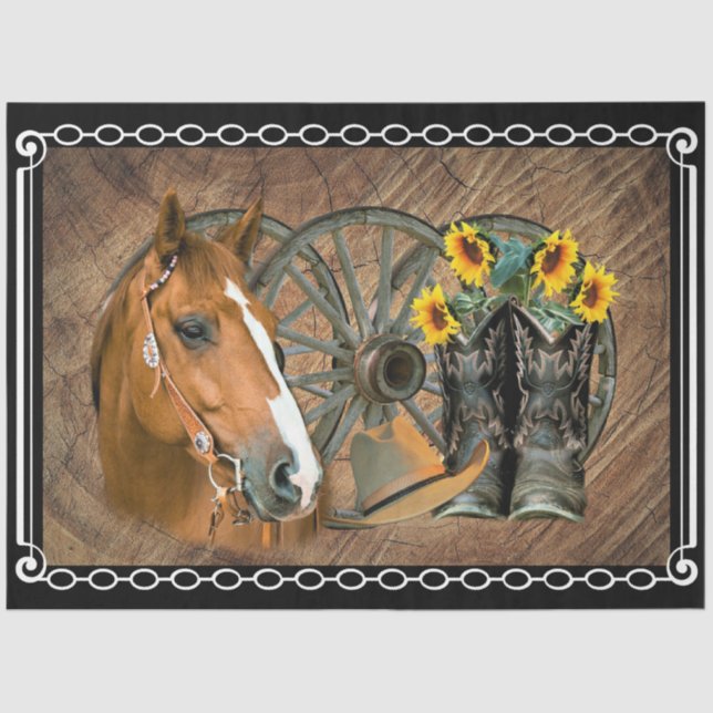 Western Horse Cowboy Boots Cowboy Hat Wagon Wheel Tissue Paper (Front)