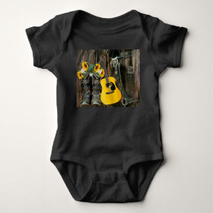 Western Horse Cowboy boots Guitar Sunflowers Baby Bodysuit