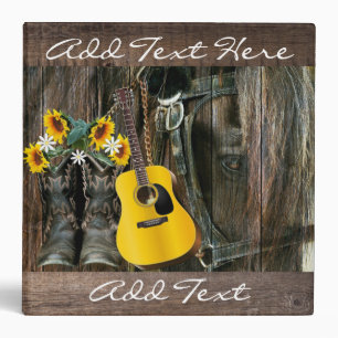Western Horse Cowboy boots Guitar Sunflowers Binder