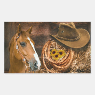 Western Horse Cowboy Hat Lasso Rustic Barn Board Sticker