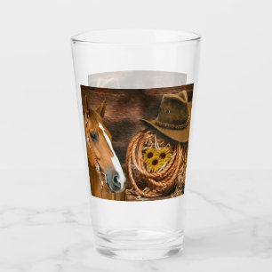 Western Horse Cowboy Hat Lasso Sunflowers  Glass