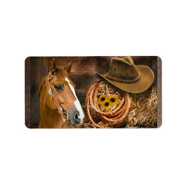 Western Horse Cowboy Hat Lasso Sunflowers  Label (Front)
