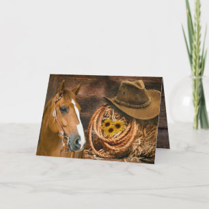 Western Horse Cowboy Hat Lasso Sunflowers  Thank Y You Card